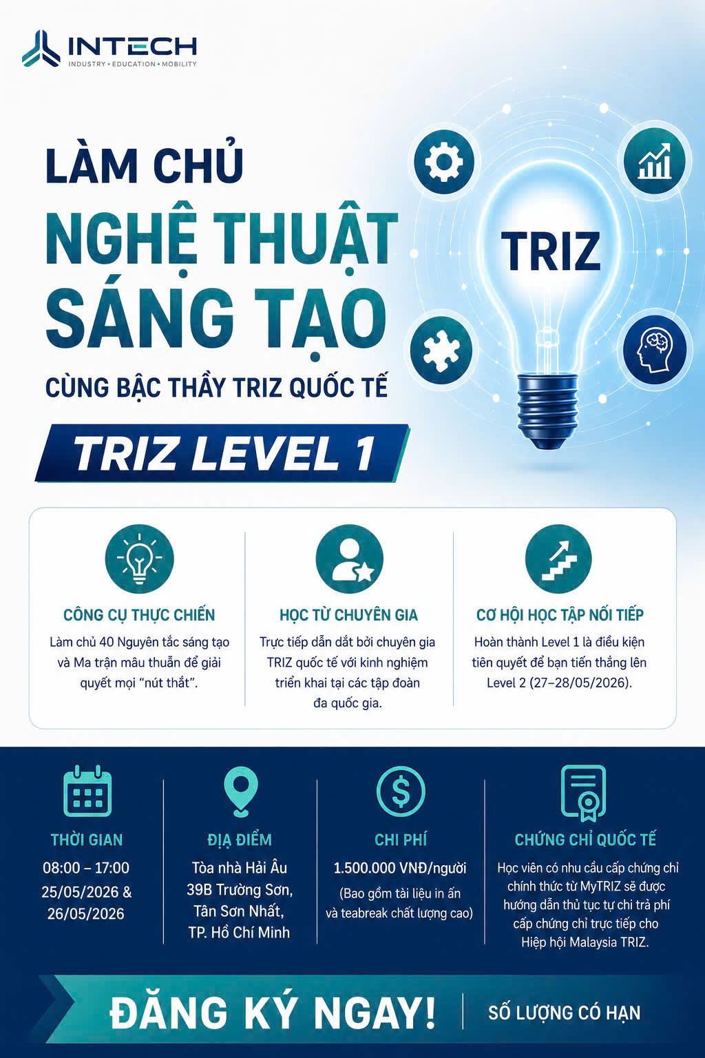 Thông tin khóa học TRIZ level 1 tháng 5/2026